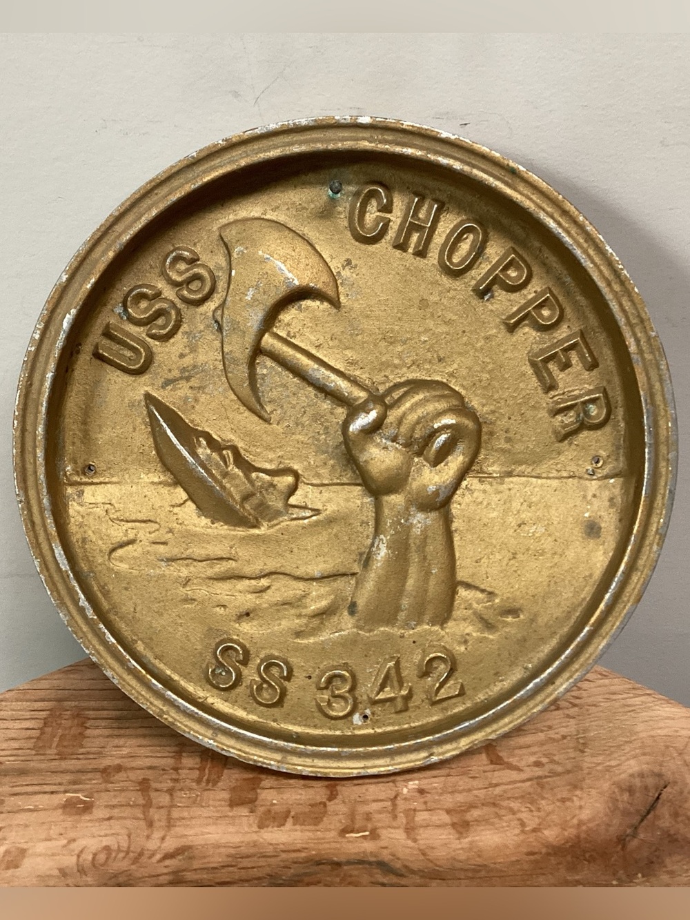 🟡 Vintage USS Chopper Submarine (SS-342) Shipboard Bulkhead / Podium Plaque Rare